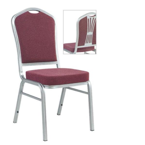 stackable silver tube and purple fabric church chair with handle