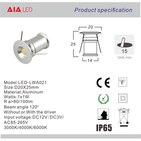 D20xH25mm,cut size:15mm 1W mini recessed chrome indoor LED spot light for watch shop