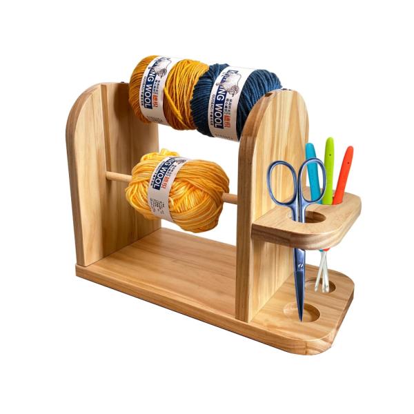Wood Yarn Holder Double Revolving for Crochet Knitting Handmade Yarn Ball Dispenser
