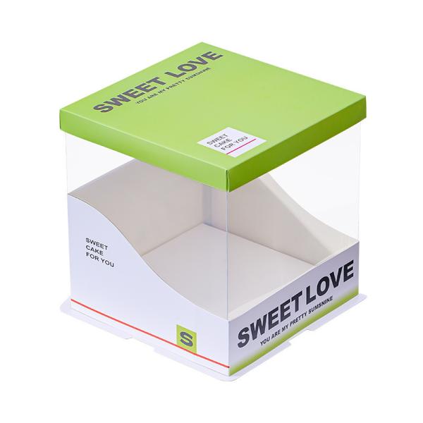 Clear Cake Box With Green Lid Transparent Birthday Packaging For Bakeries Desserts