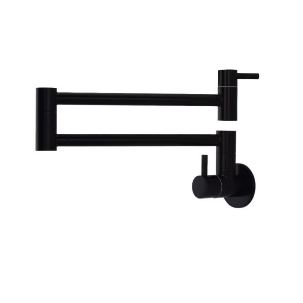 304 SUS Single Lever Taps  Wall-Mount Retractable Pot Filler Kitchen Sink Faucet Cold Only Black