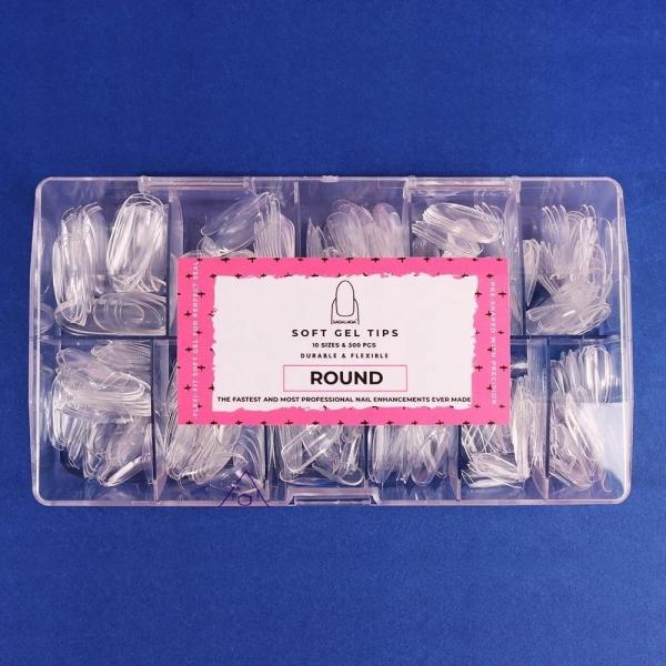 French Style Plastic Artificial Nails Long Clear Acrylic Coffin Shaped Soft Gel Tips for Salons and DIY Nail Art 10 Sizes