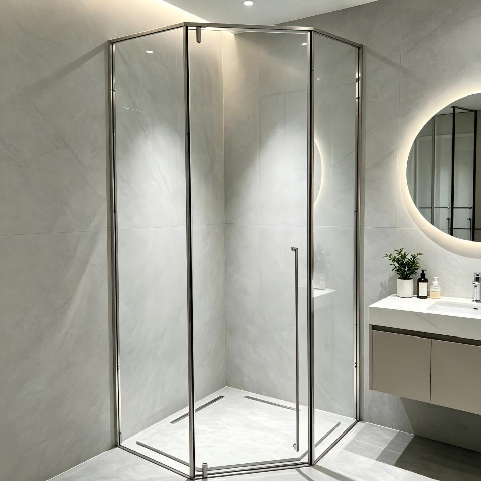 Bathroom Tempered Glass Frameless Shower Enclosure Hinged Pivot Door