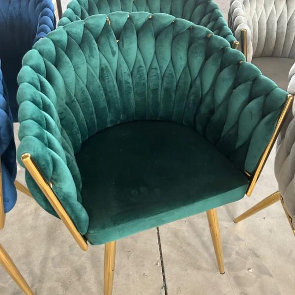 Woven Velvet Fabric Armchair Cream Upholstered Dining Chairs For Bedroom