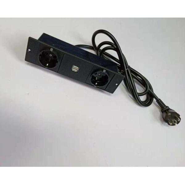 Black European Power Outlet Office Furniture Concealed With Dual USB Socket
