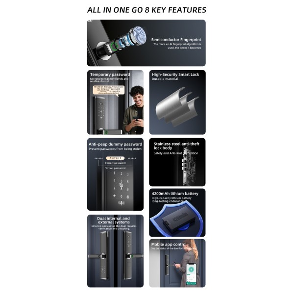 Yagu Double Side Intelligent Lock Tuya Wifi Smart Lock Door Fingerprint Password Smart Door Lock Smart Locks for Front Door