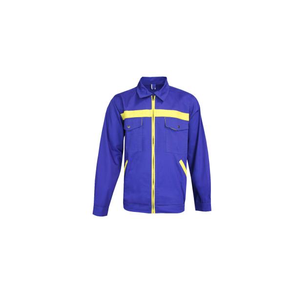240 GSM Blue Contrast Yellow Workwear Jacket 65% Polyester 35% Cotton Twill 3/1