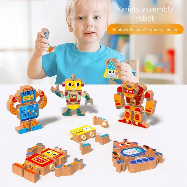Wholesale Factory Robot Building Block Set Wooden Robot Assembly Toy Set Educational Gift for Kids Boys and Girls