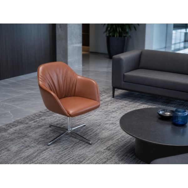 Ruched Leather Conference Chair Aluminum Swivel Meeting Room Chair
