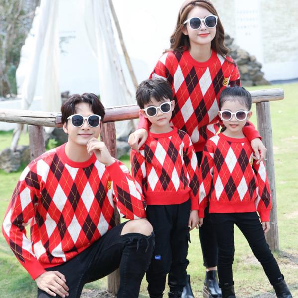 Stylish Pullover Parent-Child Sweater with Long Sleeve and Embroidery Accents for Winter season