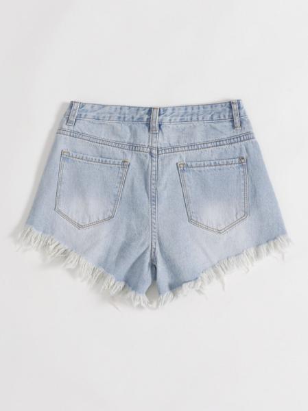 Light blue-white ripped denim shorts