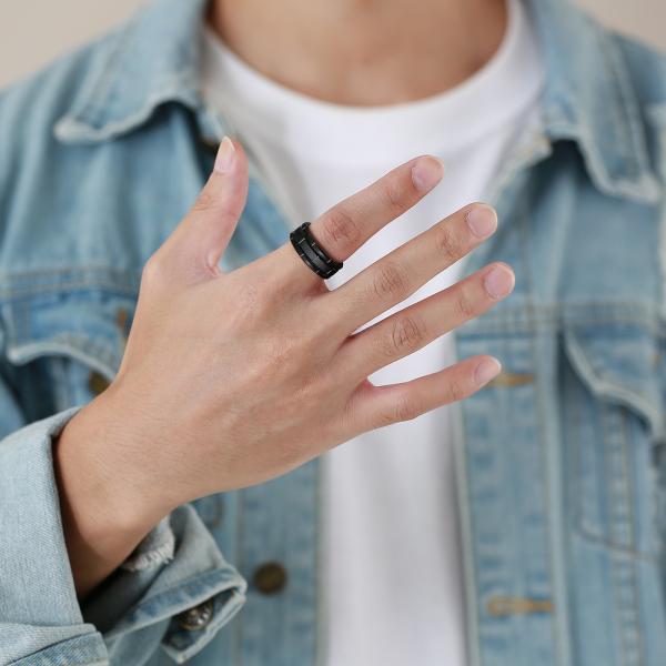 Jewelry Type Rings Simple Wedding Engagement Ring for Men Classic Silver Black Tungsten Ring 8mm Double Groove Beveled Edge