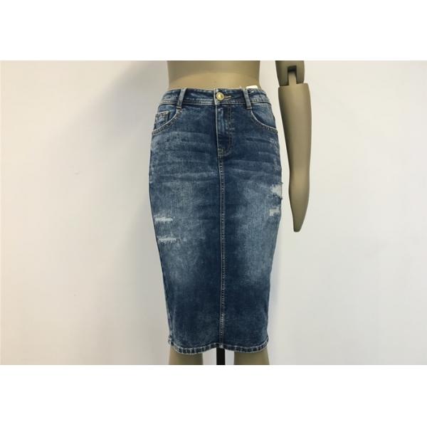 Pencil Skirt Ladies Strench Ladies Denim Jeans Mottle Wash Rip And Repair