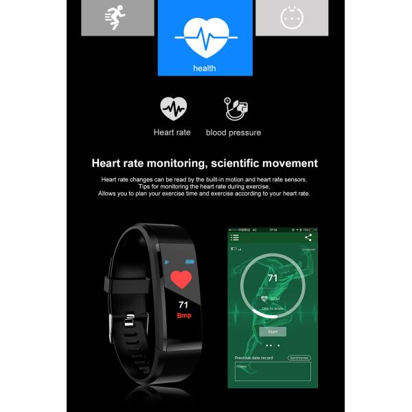 Color Screen Waterproof Smart Band with Heart Rate Monitor Wristband Bracelet Blood Pressure