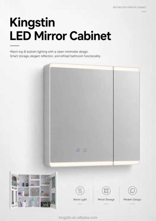 Kingstin Luxury ABS LED Mirror Cabinet with Defogger, Smart Storage and 3 Color Lighting for Projects