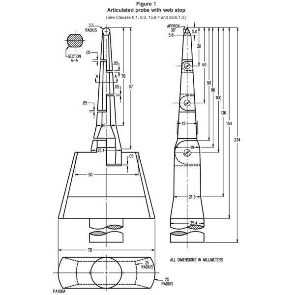 Зонд пальца теста UL 2157 нержавеющей стали 4 части одна статья 6,1 набора