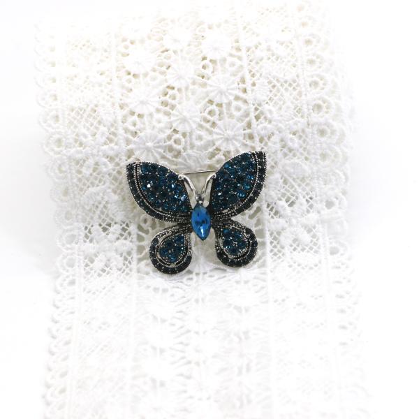 Green Alloy Fashion Brooch Pin , Butterfly Diamond Brooch 2.8cm Height