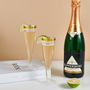 Plastic Champagne Flutes, 4.5 Oz Gold Rim Glasses, Disposable Clear Toasting Glasses Recyclable Cups For Wedding Party