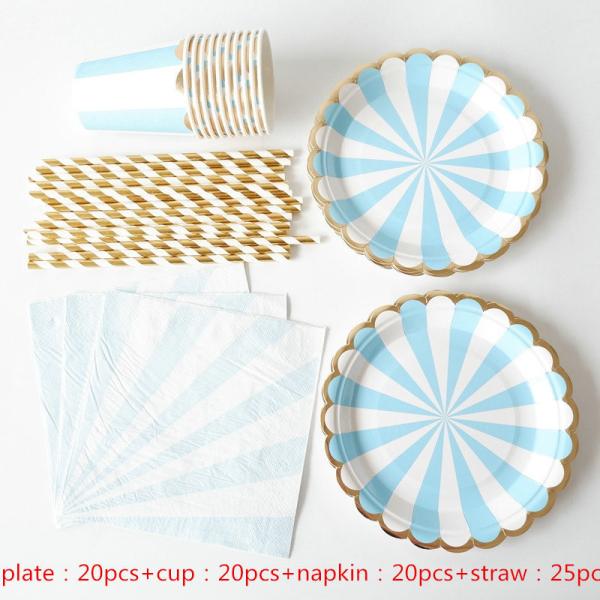 Baby Pink Striped Afternoon Tea 18th 30th 40th Birthday Disposable Party Tableware