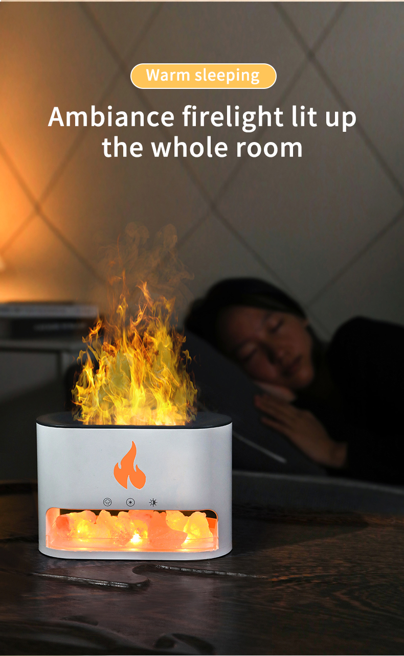 250ml USB Volcano 3D Flame Fire Himalayan Salt Stone Lamp Humidifier Aroma Scent Essential Oil Diffuser for Home Gift