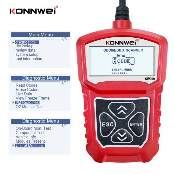 читатель кода автомобиля 16pin OBDII DLC Konnwei Kw309 с экраном 2inch