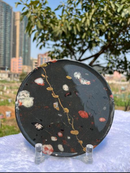 Luxury Round Marble Plate Plum Wearproof Blossom Jade Marble Tray