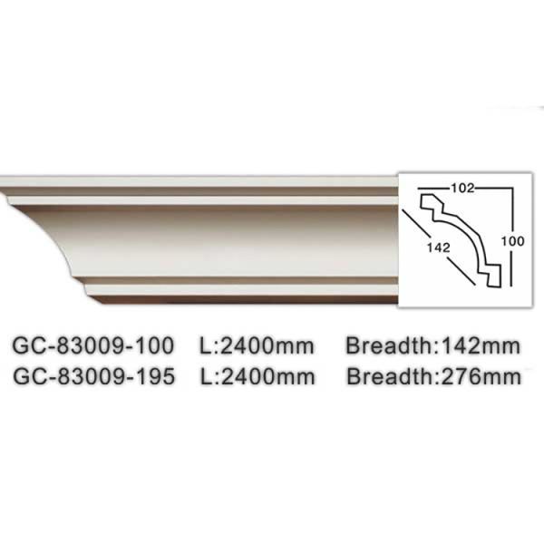 GC-83009 Good Quality Heat-Insulated Paintable Polyurethane Smooth Pu Cornice/Crown Moulding