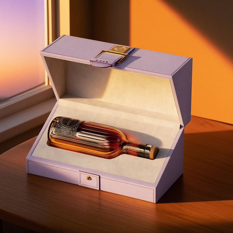 Purple Leather Flip Top Liquor Gift Box With Handle Drawer Whiskey Box Wholesale