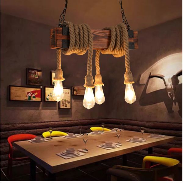 Vintage Loft Industrial Wooden Chandelier Restaurant Lighting Lamp Bar Coffee Bar  Rope Chandelier(WH-VP-219)