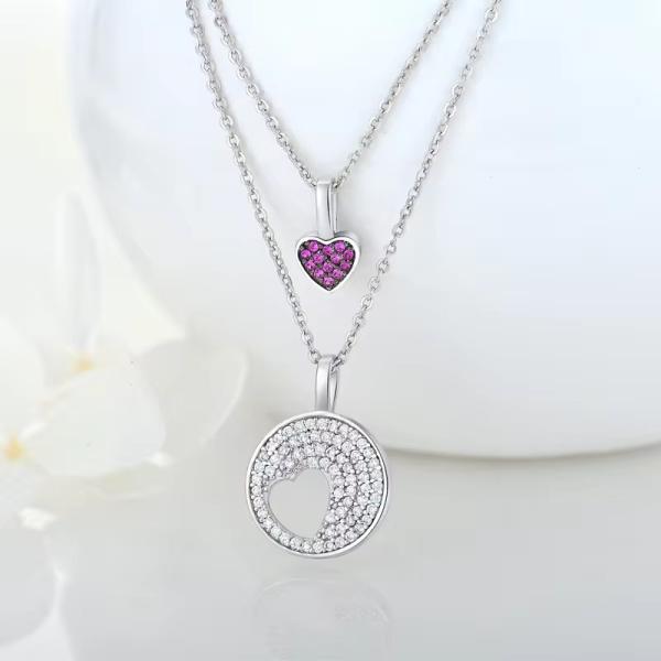 YASVITTI Родиопластированный Женщины CZ 925 Стерлинговое Серебро Циркон Ювелирные изделия на заказ Романтическое Розовое Сердце Ожерелье