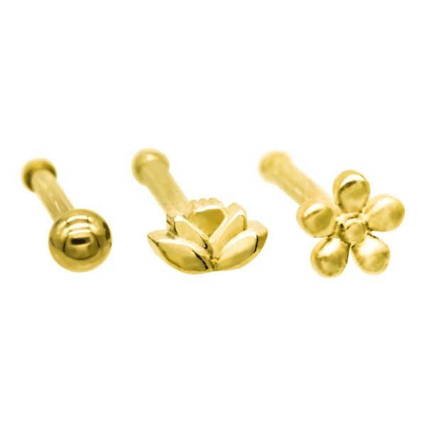 Stainless Steel Gold Nose Piercing Jewellery Nose Pin Set Indian 3pcs Per Set