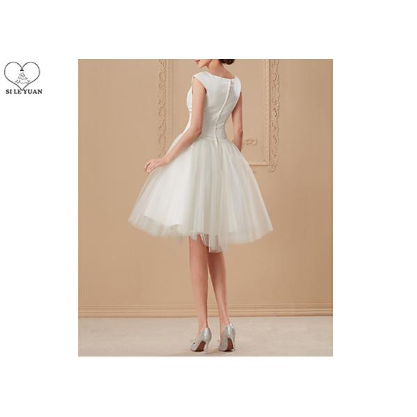 Off White Short Fitted Wedding Dress Sleeveless Top Satin Tulle Hems Back Zipper
