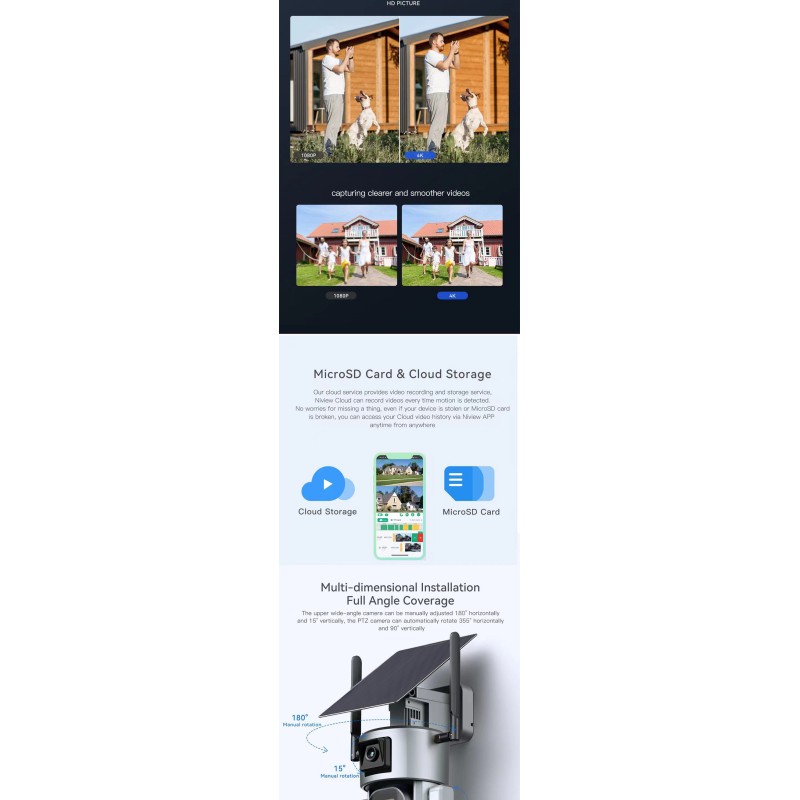 4K Dual Screen HD Solar Power Camera Wifi 10X Optical Zoom IP Camera PTZ CCTV Outdoor Camera with Night Vision