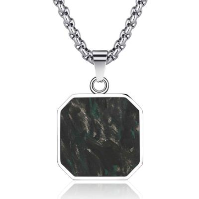 Custom Square Cross Bible Verse Necklace Forged Carbon Fiber Metal Necklace For Men