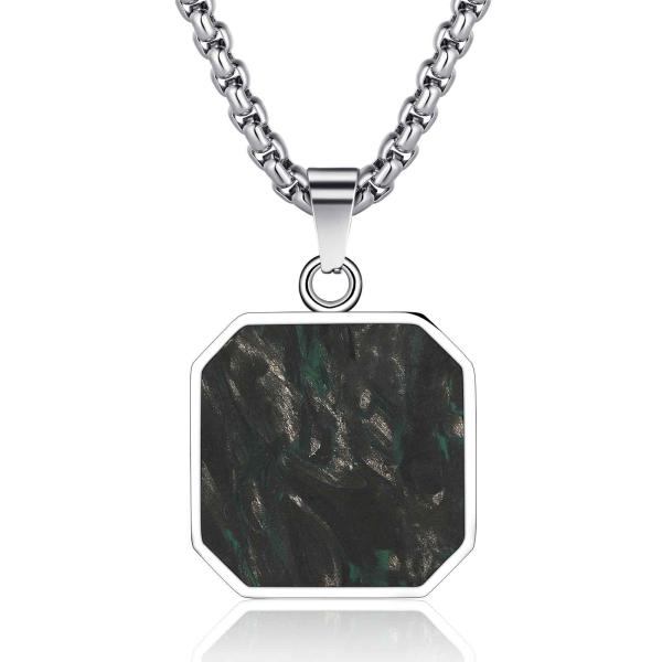 Custom Square Cross Bible Verse Necklace Forged Carbon Fiber Metal Necklace For Men