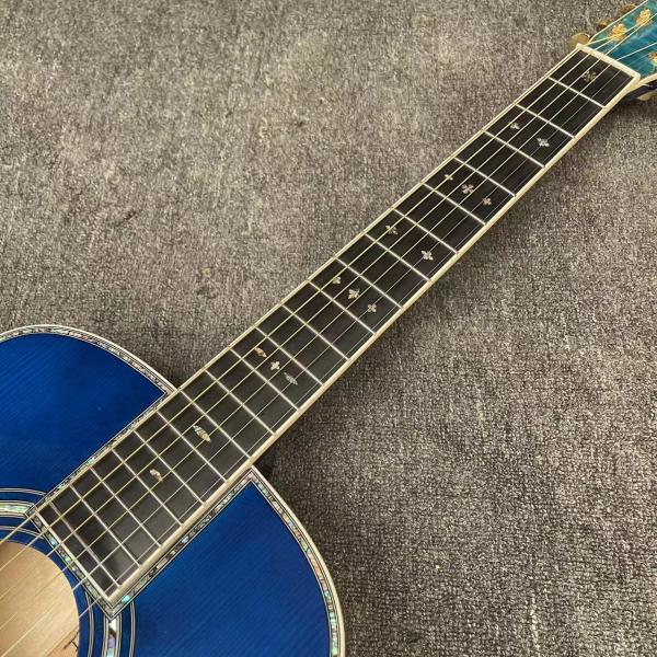 Custom Solid East Indian Rosewood Back Side OM Acoustic Guitar with Double Electronic EQ in Blue Color