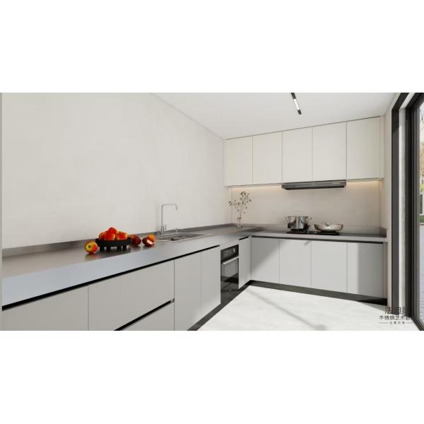 Matte Silver L-Shaped Stainless Steel Kitchen Cabinets