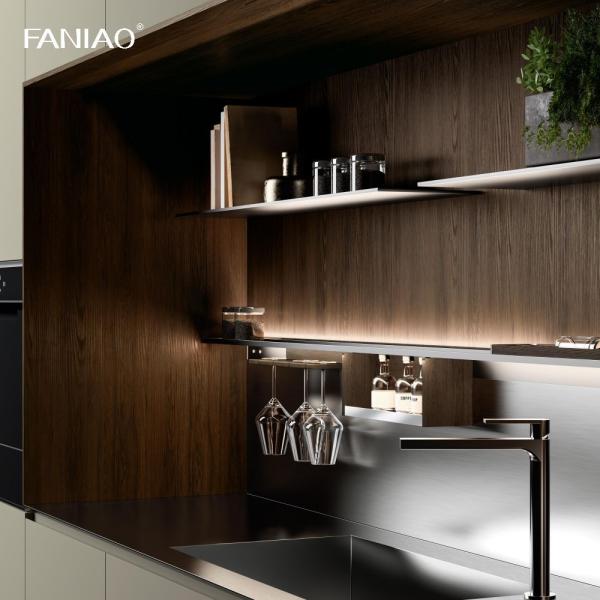 Современный минималистский стиль Нержавеющая сталь Массивный деревянный кухонный шкаф Кухонная мебель Кухонные шкафы на заказ