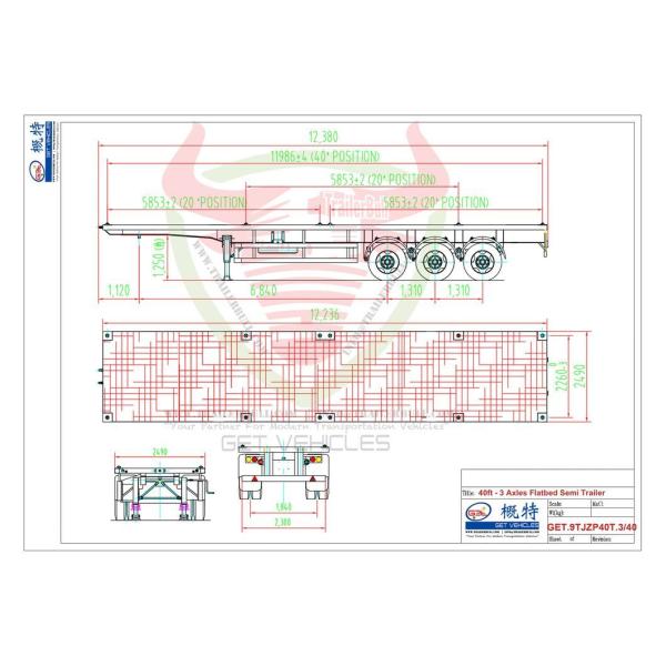                    3 Axles 40FT Flatbed Semi-Trailer with BPW Axle 12t and Mechinical Suspension for Efficient Heavy Cargo Transportation             