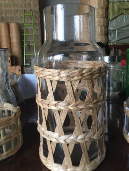 Best selling Seagrass bottle carrier Wicker detox bottle holder Seagrass glass cup holders