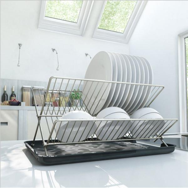 Folding X Shape Kitchen Dish Rack , 20.5cm Height Stainless Dish Rack