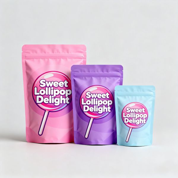 Stand Up Pouch Custom Order Printed Matte Candy Aluminum Foil Bag Moisture Proof Reusable Seal Holographic Mylar Bag Zip