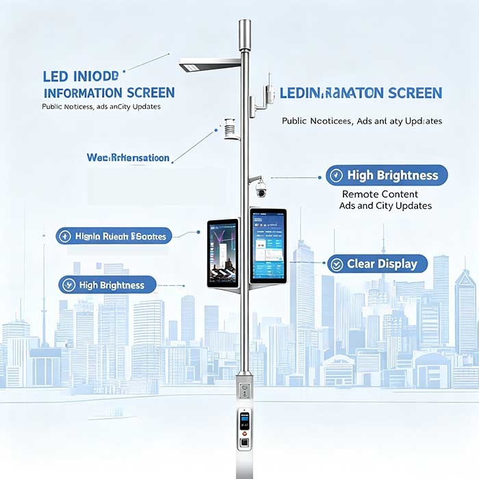 High‑Quality Smart City Smart Pole, Intelligent Street Light Pole with LED Display & Public Broadcasting Speaker