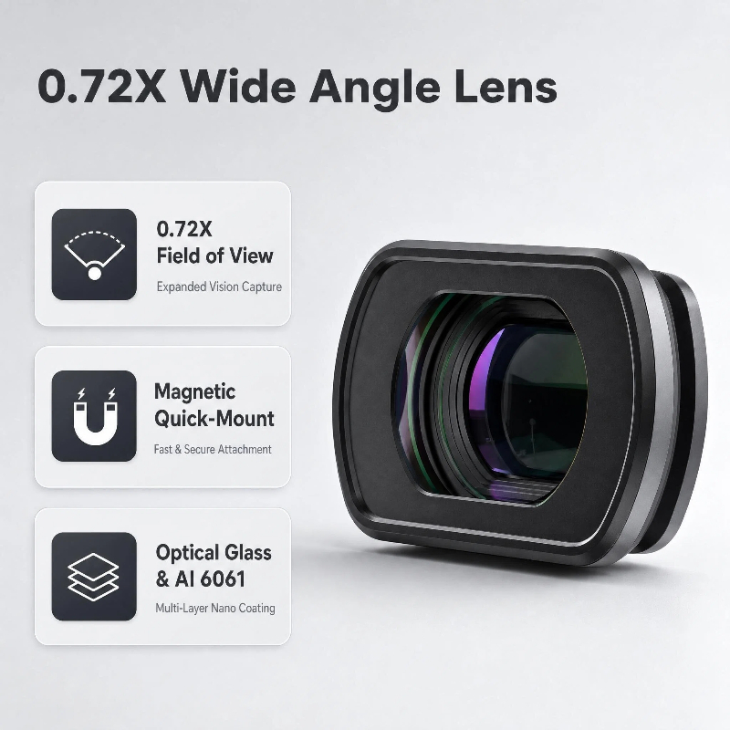0.72X Magnetic Wide Angle Lens for DJI Osmo Pocket 3/4 with HD Optical Glass
