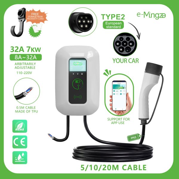 E-mingze 7KW/32A Type 2 Mode 3 AC Charging One Phase Wall-Mounted Charger