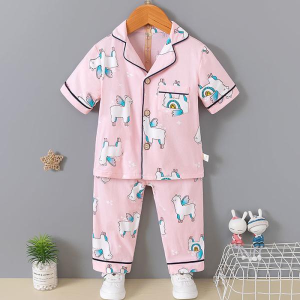 Short Sleeved Cardigan Pajama Set Full Flower Button Up Pyjamas For 120cm Height