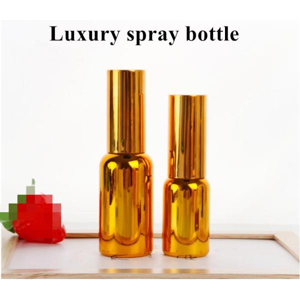 Luxury Shiny 30ml 50ml 60ml Gold UV Electroplate Serum golden glass Essential Oil Glass Dropper Bottle with Spray Head