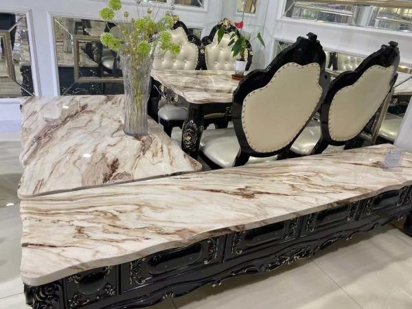 Artificial Marble Top Oak Coffee Table Set For Dining Room No Deformation