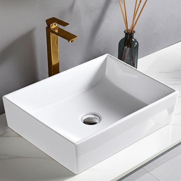 Vasque de salle de bain blanche haut de gamme, surface durable anti-jaunissement, céramique moderne, à poser