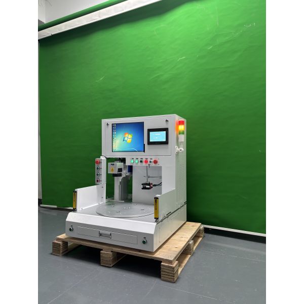 Four-Station Turntable Fiber Laser Marking Machine with 0.01mm Precision and 1064nm Wavelength for Efficient Batch Marking